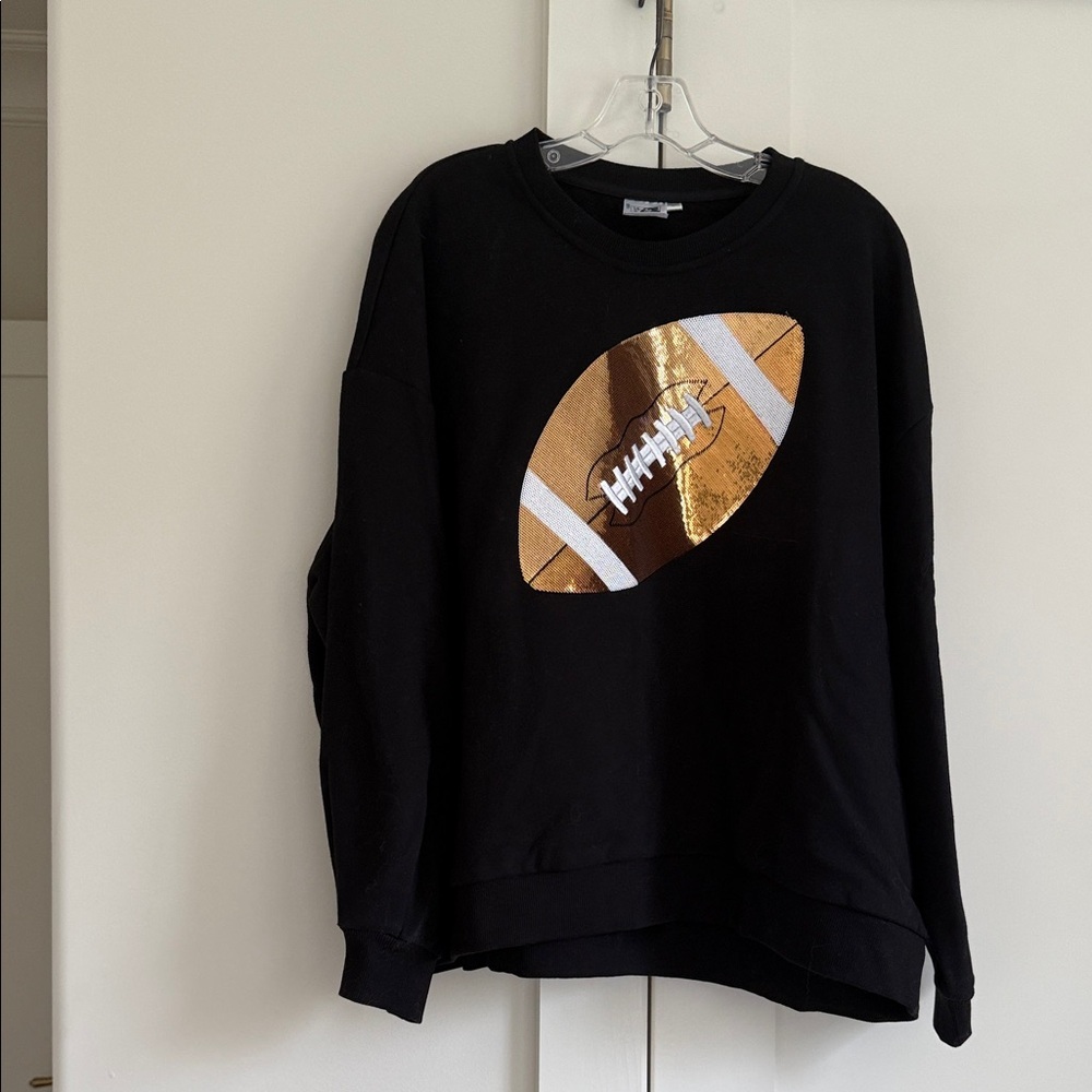 Black Sweatshirt with Gold Sequin Football